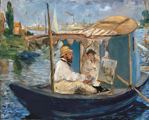 Claude Monet trabajando en su barca de Manet