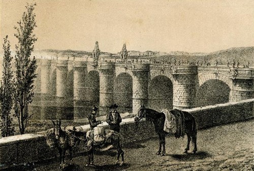 Puente de Toledo en Madrid. Litografía de Parcerisa