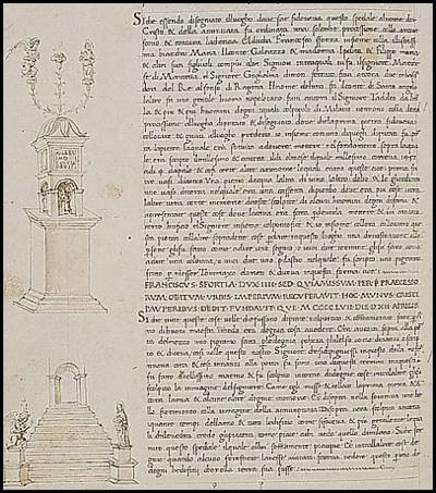 Página manuscrita y dibujada por Filarete