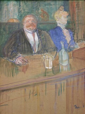En el bar: el cliente y la cajera de Toulouse Lautrec