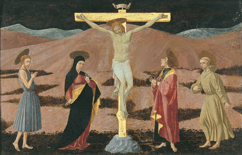 Cristo en la Cruz con la Virgen y tres santos de Paolo Uccello