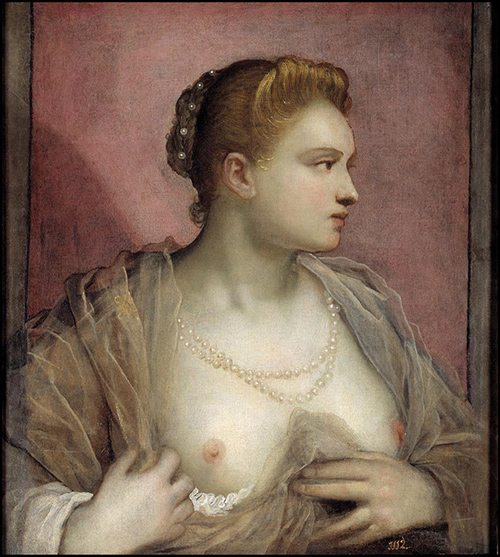 Dama descubriendo un seno de Domenico Tintoretto
