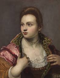 Dama tapándose un seno de Domenico Tintoretto